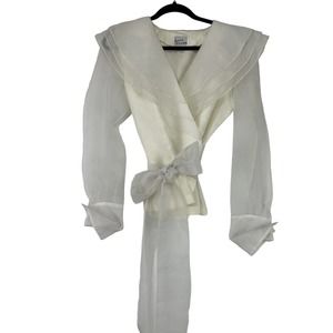 Positively Ellyn Wrap Top Womens Size M Semi Sheer Ivory Long Sleeve USA Vintage